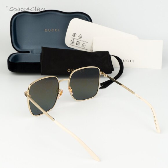 Gucci Women Sunglasses Gold Multicolor GG Pattern Mirror Square GG0802S 004 NEW main image 10